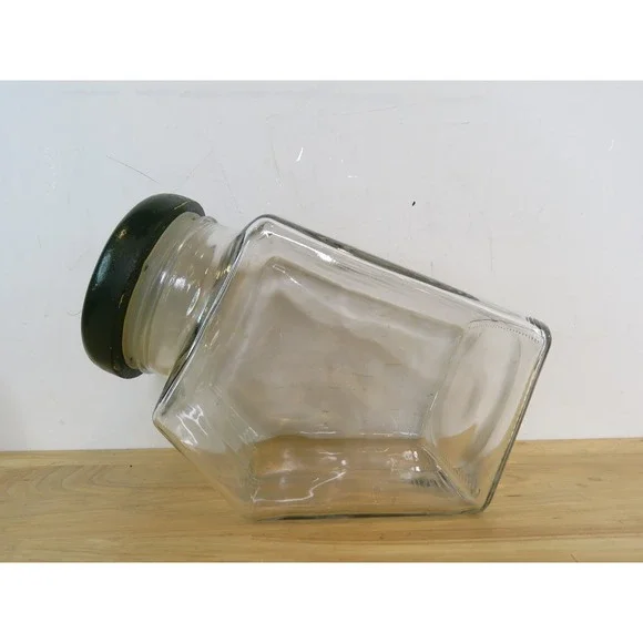VTG Glass Canister Set Of 3 Green Wood Lids Pentagon Mercantile Country